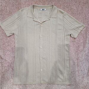 Coofandy Men's Beige Short Sleeve Knit button up Shirt